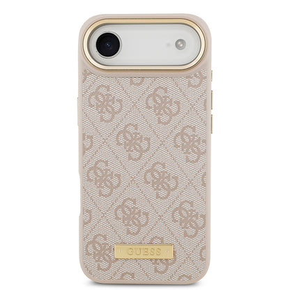 iPhone 17 Air Kılıf Guess Orjinal Lisanslı M-safe Şarj Özellikli 4G Desenli PU Metal Plaka Klasik Logolu Kapak