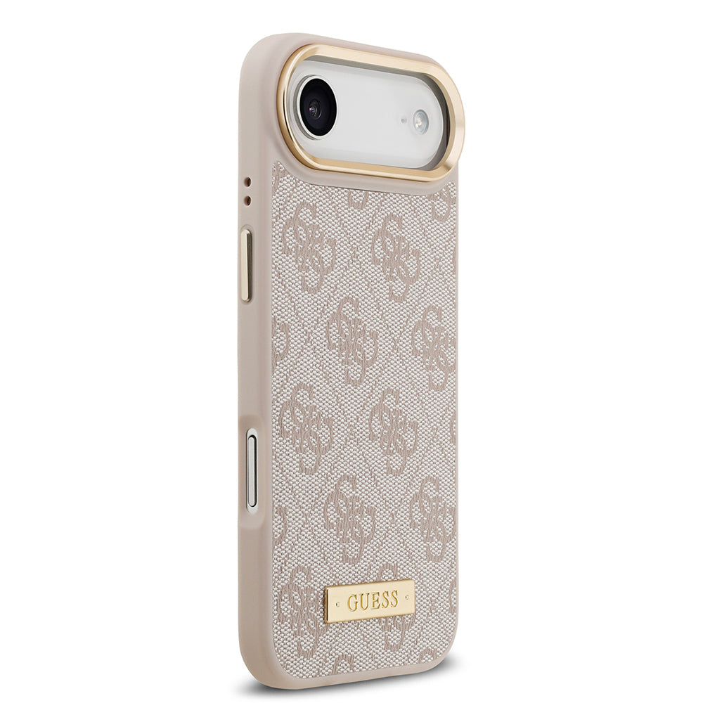 iPhone 17 Air Kılıf Guess Orjinal Lisanslı M-safe Şarj Özellikli 4G Desenli PU Metal Plaka Klasik Logolu Kapak