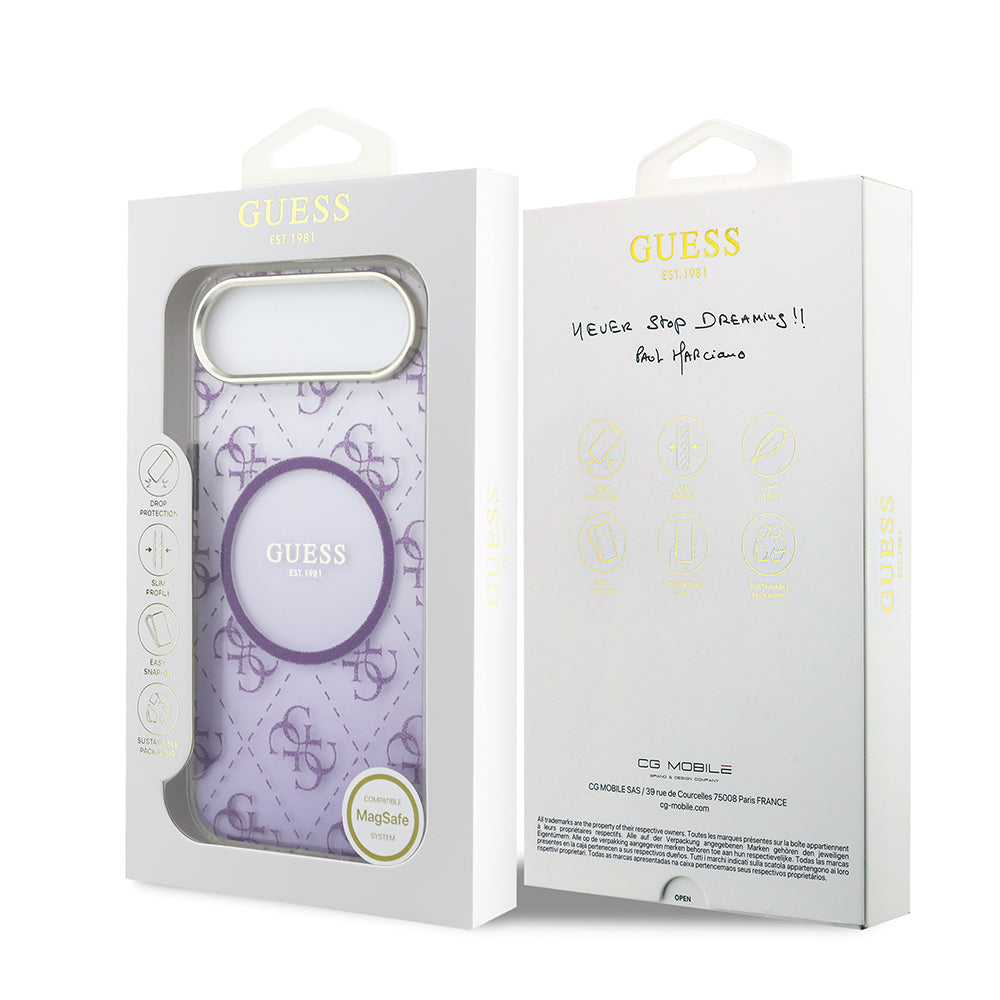 iPhone 17 Air Kılıf Guess Orjinal Lisanslı M-safe Şarj Özellikli 4G Desenli Simli Silikon Kapak