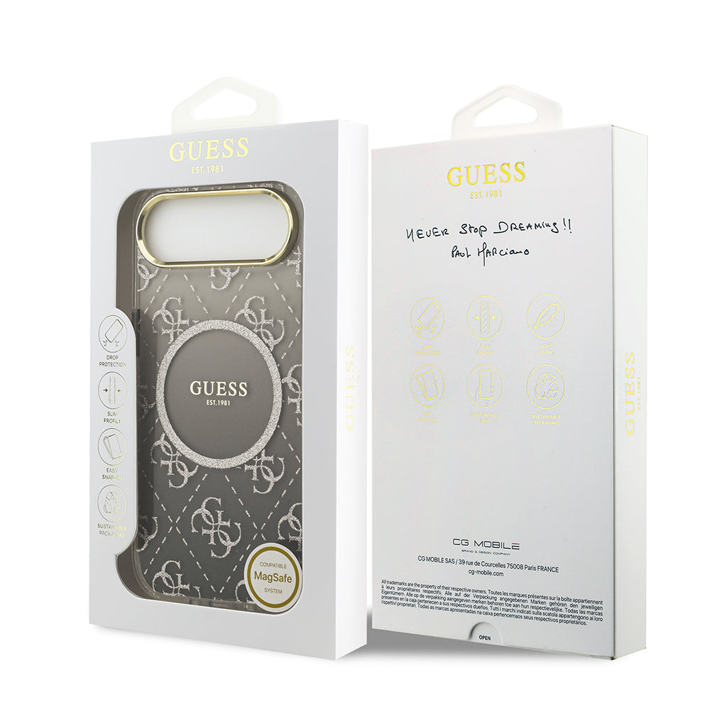 iPhone 17 Air Kılıf Guess Orjinal Lisanslı M-safe Şarj Özellikli 4G Desenli Simli Silikon Kapak