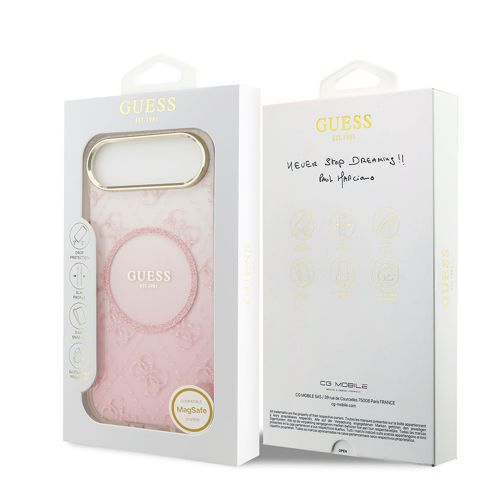 iPhone 17 Air Kılıf Guess Orjinal Lisanslı M-safe Şarj Özellikli 4G Desenli Simli Silikon Kapak