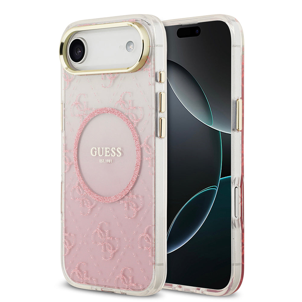 iPhone 17 Air Kılıf Guess Orjinal Lisanslı M-safe Şarj Özellikli 4G Desenli Simli Silikon Kapak