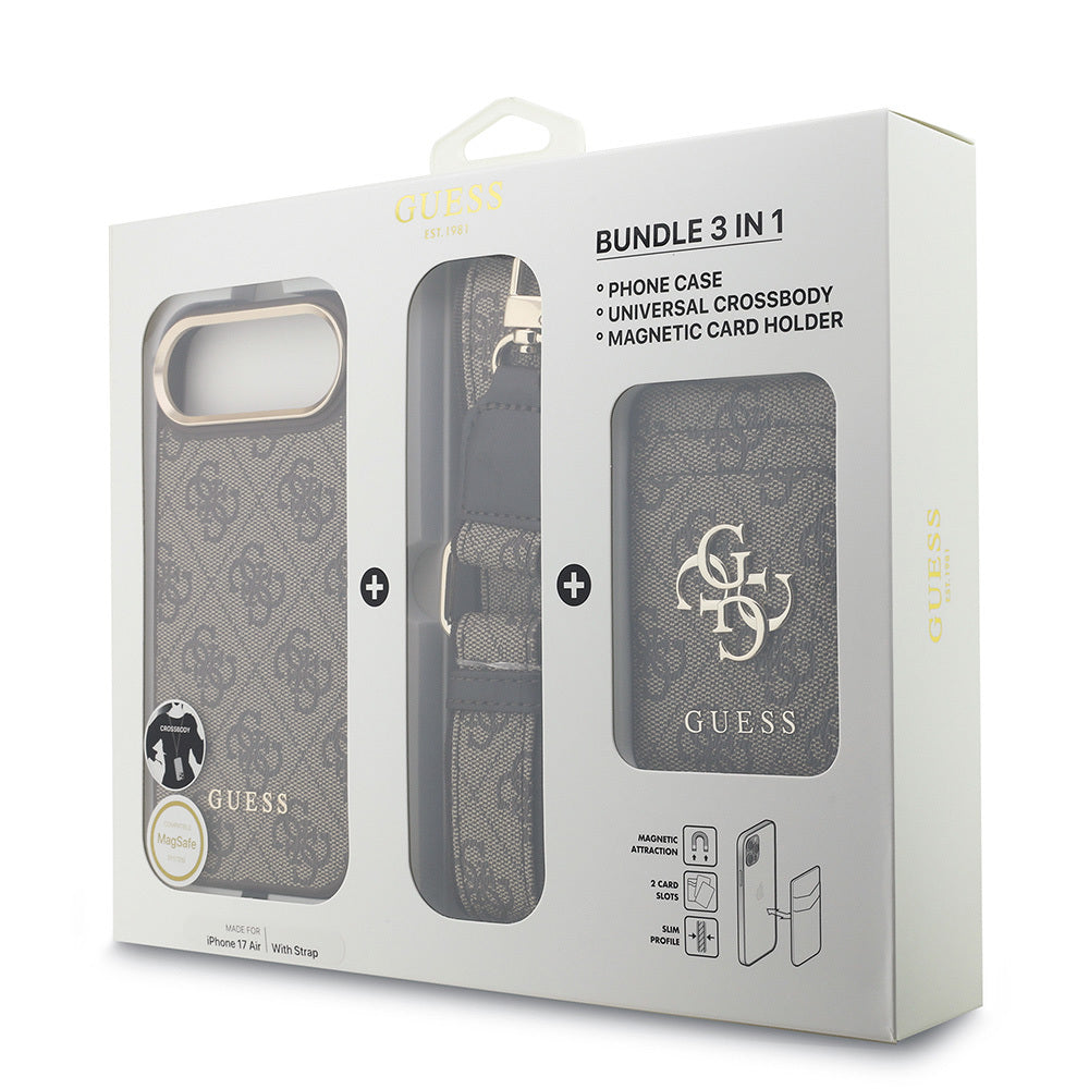 iPhone 17 Air Kılıf Guess Orjinal Lisanslı M-safe Şarj Özellikli Askılı ve 4G Logo Kartlıklı Kapak