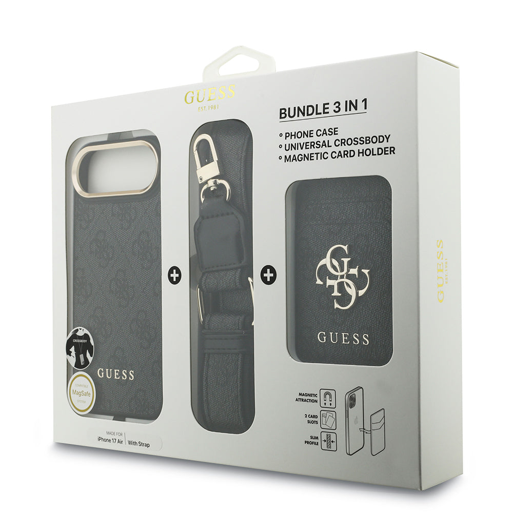 iPhone 17 Air Kılıf Guess Orjinal Lisanslı M-safe Şarj Özellikli Askılı ve 4G Logo Kartlıklı Kapak