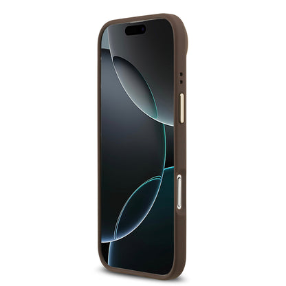 iPhone 17 Air Kılıf Guess Orjinal Lisanslı M-safe Şarj Özellikli Gold Metal Kamera Çerçeveli PU Deri 4G Desenli Yazı Logolu Kapak
