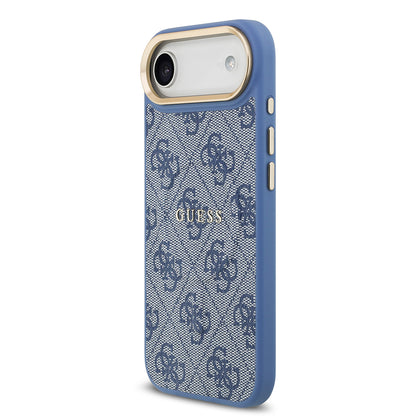 iPhone 17 Air Kılıf Guess Orjinal Lisanslı M-safe Şarj Özellikli Gold Metal Kamera Çerçeveli PU Deri 4G Desenli Yazı Logolu Kapak