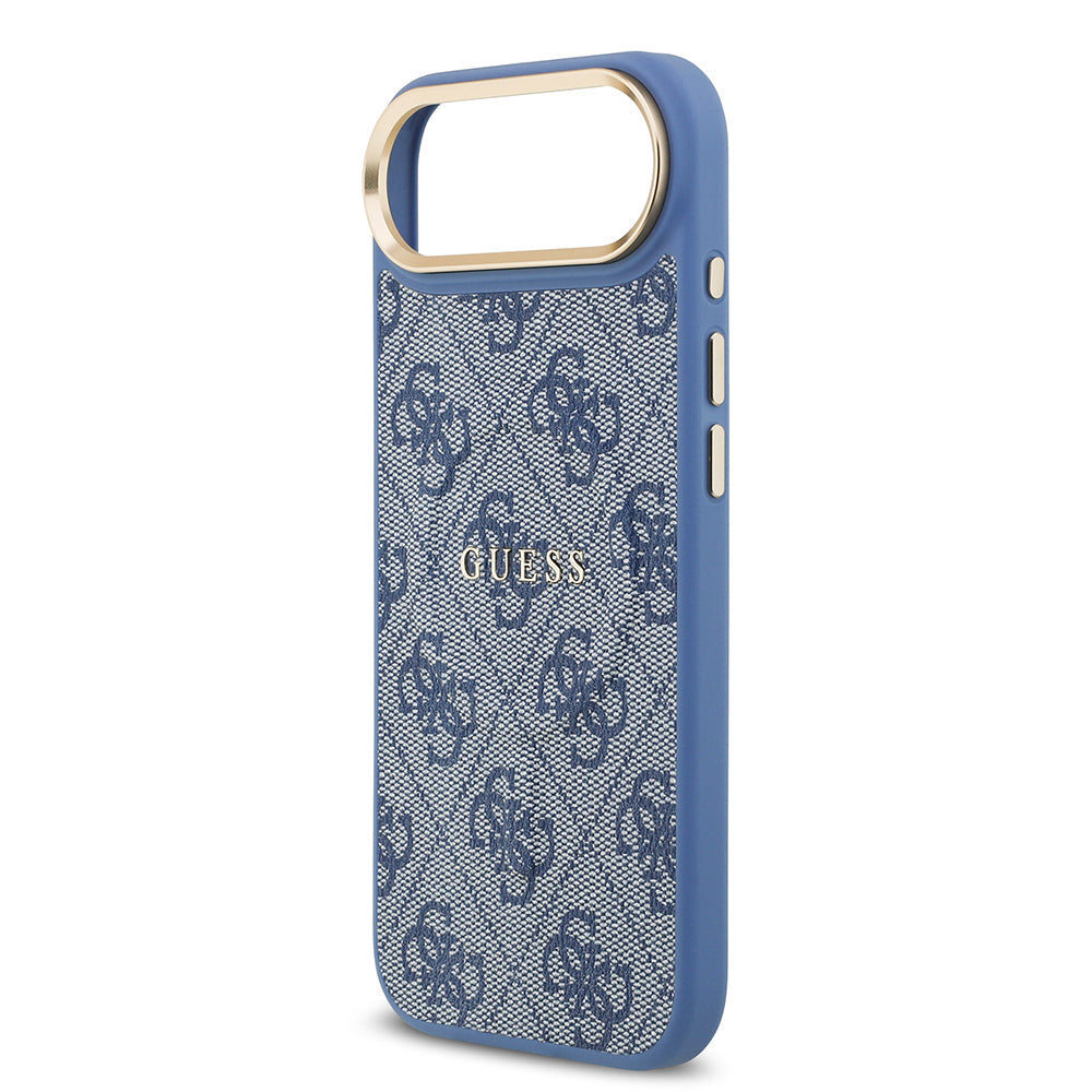 iPhone 17 Air Kılıf Guess Orjinal Lisanslı M-safe Şarj Özellikli Gold Metal Kamera Çerçeveli PU Deri 4G Desenli Yazı Logolu Kapak