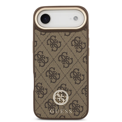 iPhone 17 Air Kılıf Guess Orjinal Lisanslı M-safe Şarj Özellikli Gold Metal Kamera Çerçeveli Taşlı 4G Logolu Kapak