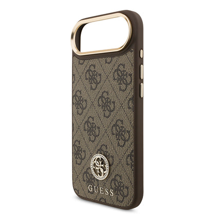 iPhone 17 Air Kılıf Guess Orjinal Lisanslı M-safe Şarj Özellikli Gold Metal Kamera Çerçeveli Taşlı 4G Logolu Kapak