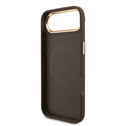 iPhone 17 Air Kılıf Guess Orjinal Lisanslı M-safe Şarj Özellikli Gold Metal Kamera Çerçeveli Taşlı 4G Logolu Kapak