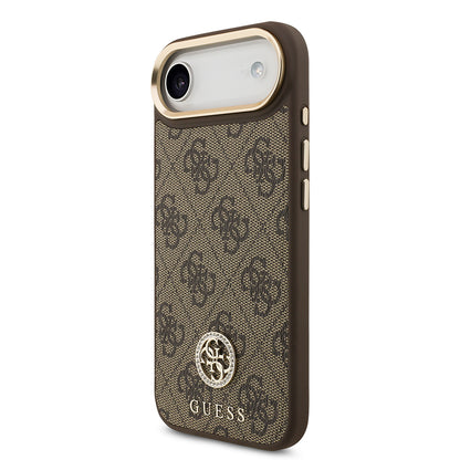 iPhone 17 Air Kılıf Guess Orjinal Lisanslı M-safe Şarj Özellikli Gold Metal Kamera Çerçeveli Taşlı 4G Logolu Kapak