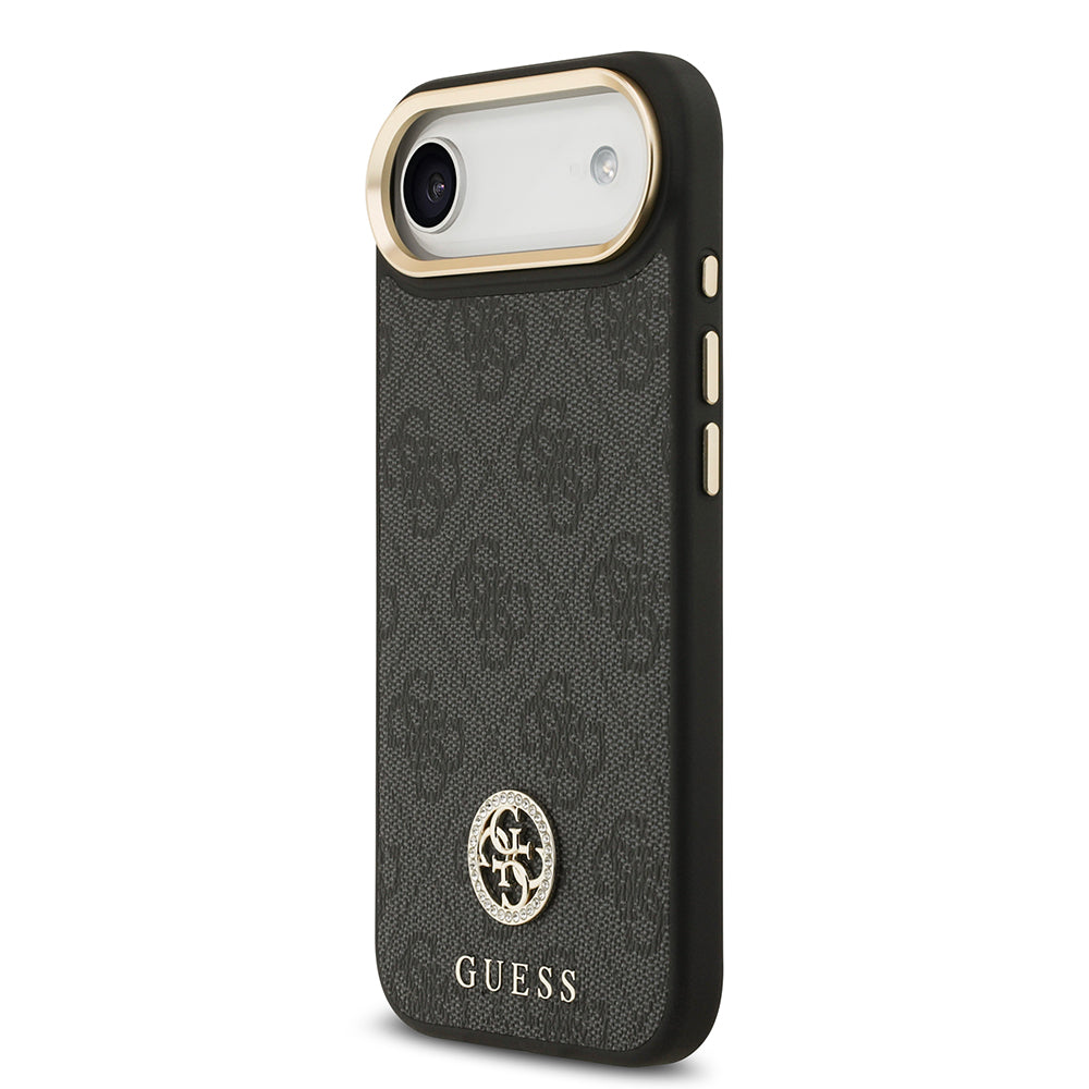 iPhone 17 Air Kılıf Guess Orjinal Lisanslı M-safe Şarj Özellikli Gold Metal Kamera Çerçeveli Taşlı 4G Logolu Kapak