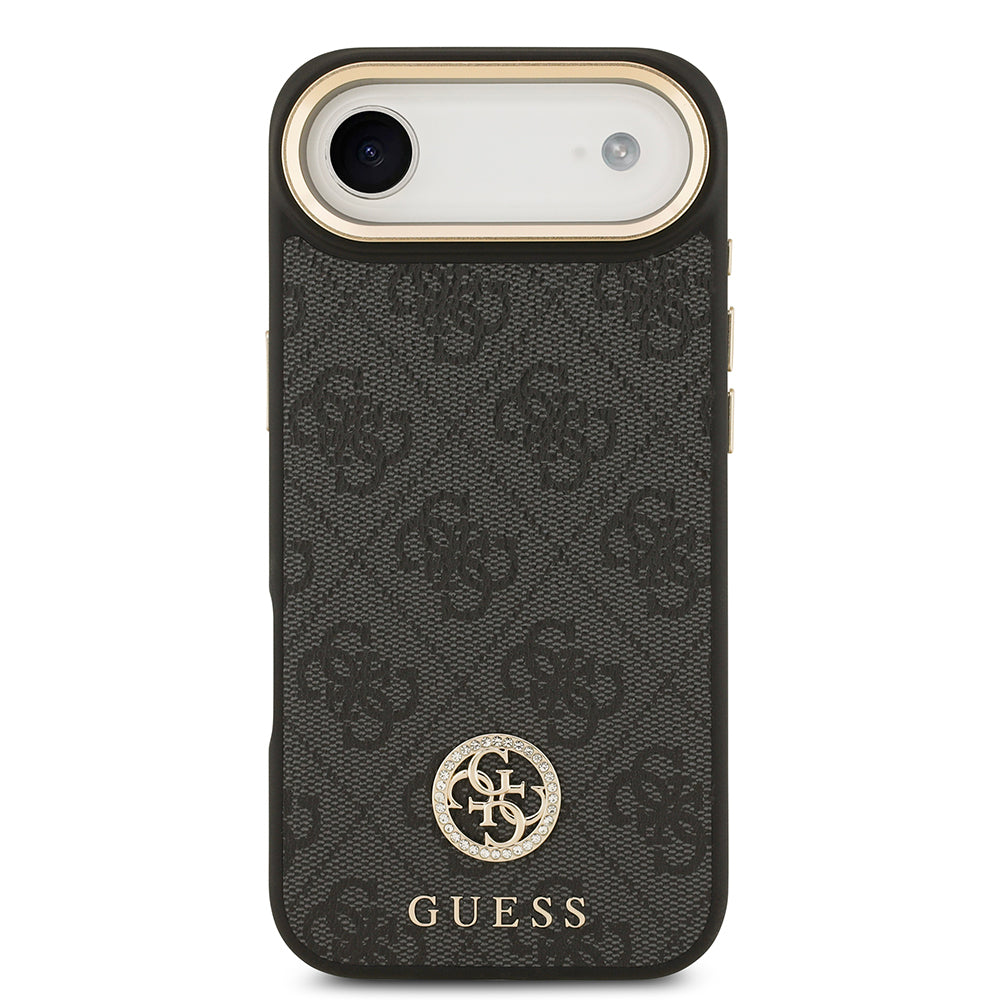 iPhone 17 Air Kılıf Guess Orjinal Lisanslı M-safe Şarj Özellikli Gold Metal Kamera Çerçeveli Taşlı 4G Logolu Kapak