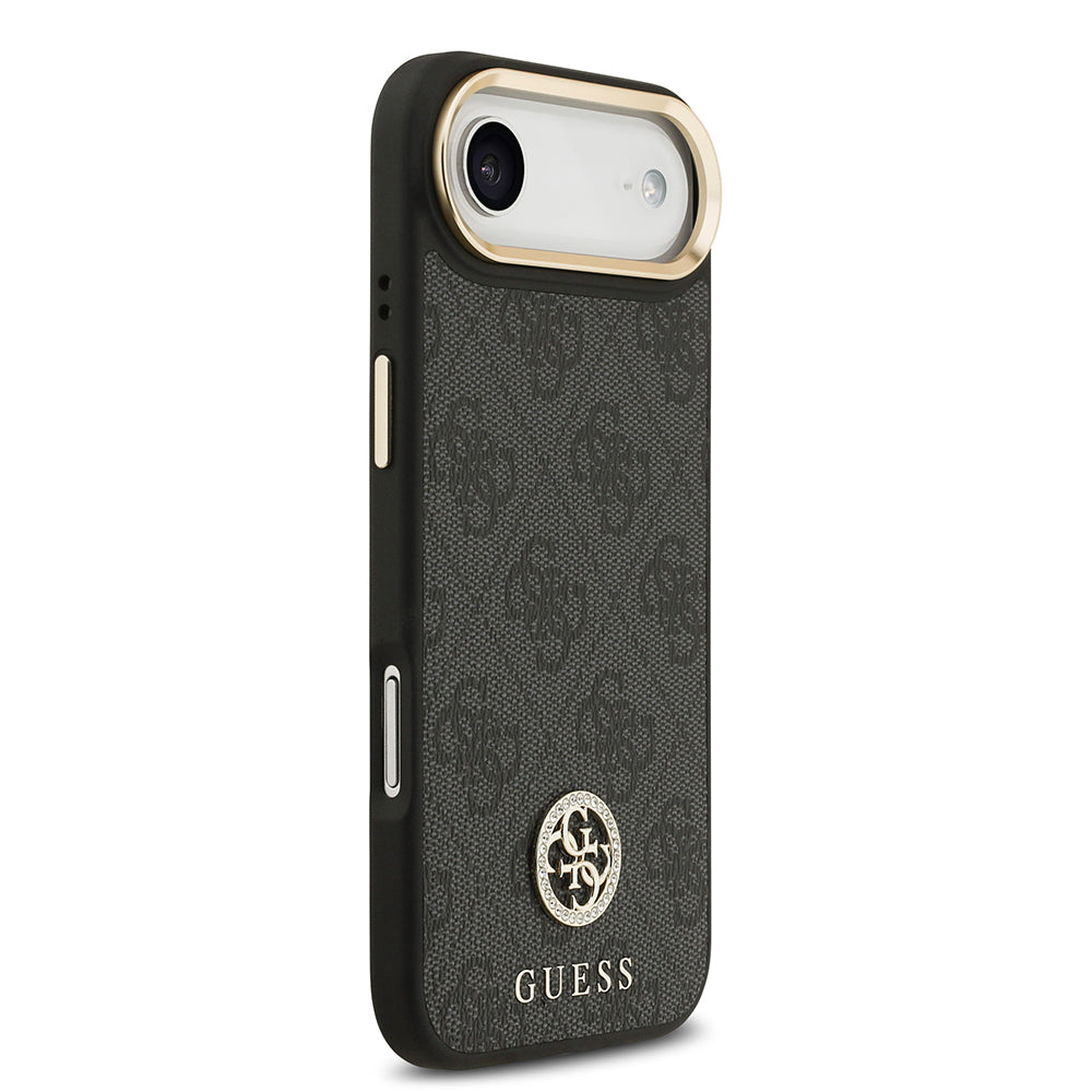 iPhone 17 Air Kılıf Guess Orjinal Lisanslı M-safe Şarj Özellikli Gold Metal Kamera Çerçeveli Taşlı 4G Logolu Kapak