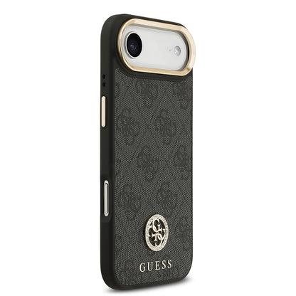 iPhone 17 Air Kılıf Guess Orjinal Lisanslı M-safe Şarj Özellikli Gold Metal Kamera Çerçeveli Taşlı 4G Logolu Kapak