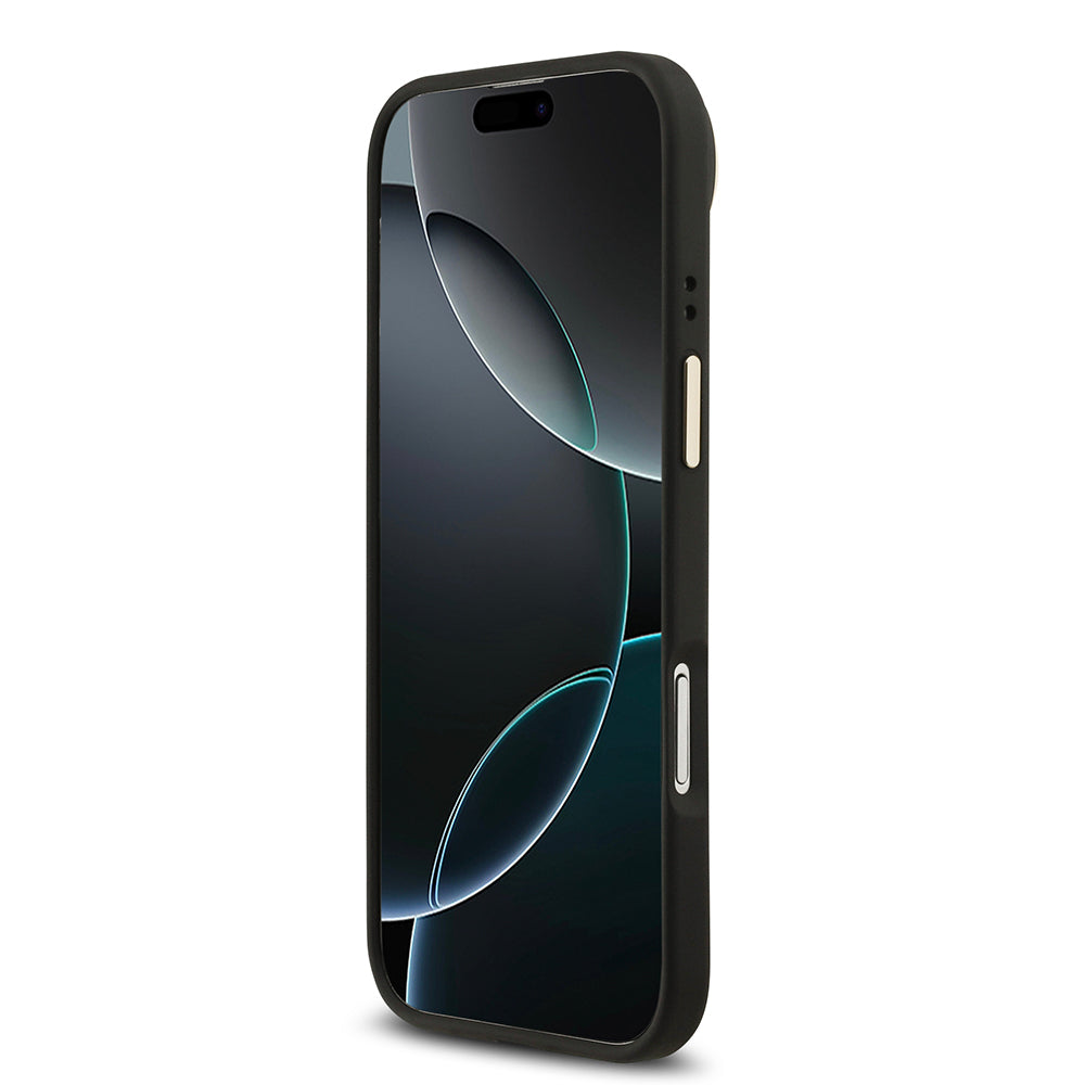iPhone 17 Air Kılıf Guess Orjinal Lisanslı M-safe Şarj Özellikli Gold Metal Kamera Çerçeveli Taşlı 4G Logolu Kapak