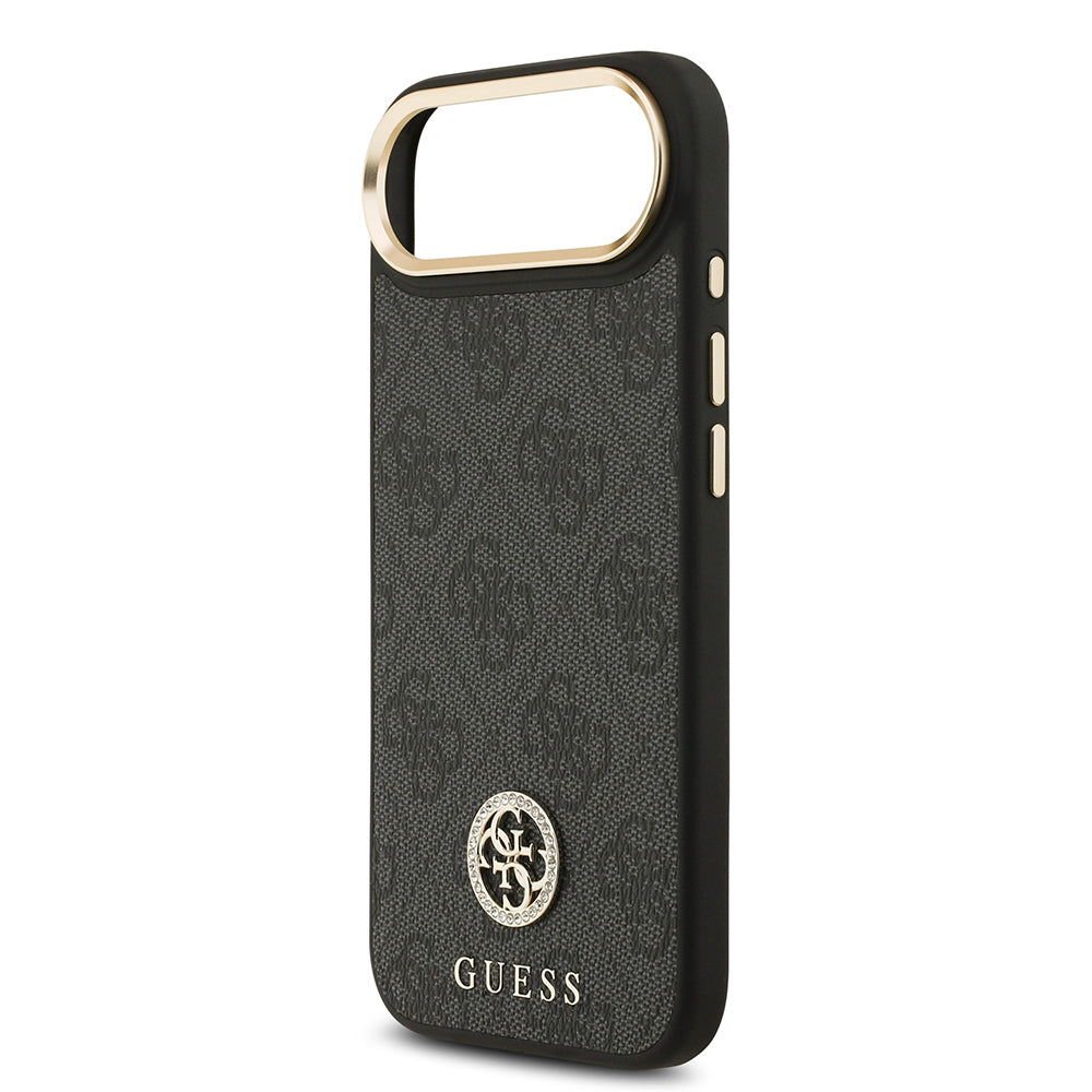 iPhone 17 Air Kılıf Guess Orjinal Lisanslı M-safe Şarj Özellikli Gold Metal Kamera Çerçeveli Taşlı 4G Logolu Kapak