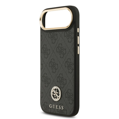 iPhone 17 Air Kılıf Guess Orjinal Lisanslı M-safe Şarj Özellikli Gold Metal Kamera Çerçeveli Taşlı 4G Logolu Kapak