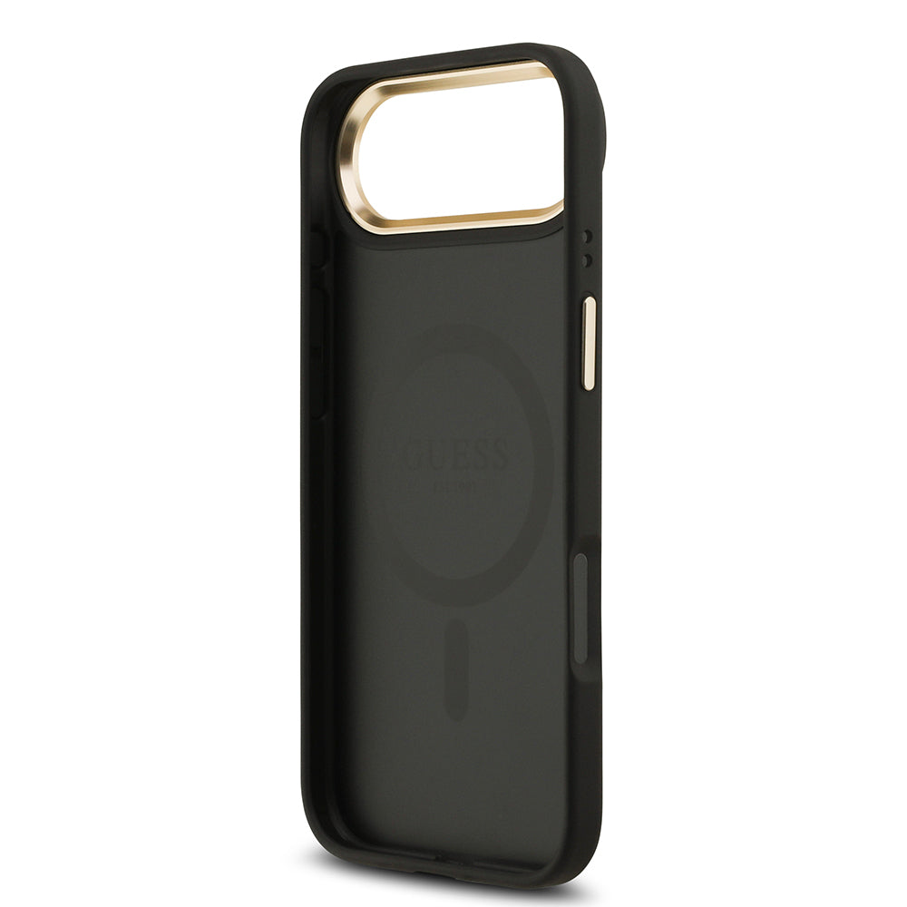 iPhone 17 Air Kılıf Guess Orjinal Lisanslı M-safe Şarj Özellikli Gold Metal Kamera Çerçeveli Taşlı 4G Logolu Kapak