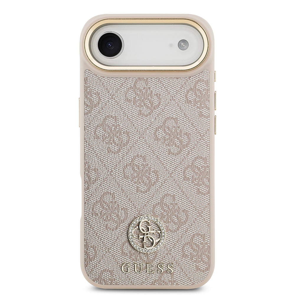 iPhone 17 Air Kılıf Guess Orjinal Lisanslı M-safe Şarj Özellikli Gold Metal Kamera Çerçeveli Taşlı 4G Logolu Kapak