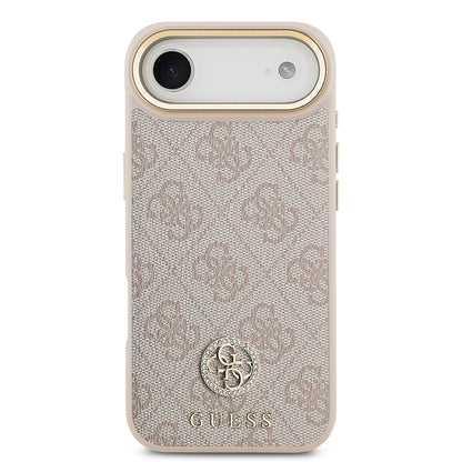 iPhone 17 Air Kılıf Guess Orjinal Lisanslı M-safe Şarj Özellikli Gold Metal Kamera Çerçeveli Taşlı 4G Logolu Kapak