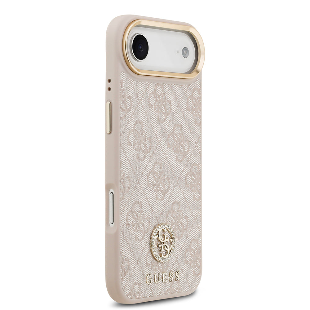 iPhone 17 Air Kılıf Guess Orjinal Lisanslı M-safe Şarj Özellikli Gold Metal Kamera Çerçeveli Taşlı 4G Logolu Kapak