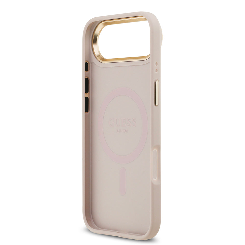 iPhone 17 Air Kılıf Guess Orjinal Lisanslı M-safe Şarj Özellikli Gold Metal Kamera Çerçeveli Taşlı 4G Logolu Kapak