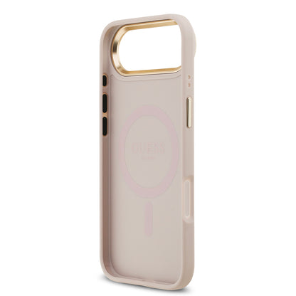 iPhone 17 Air Kılıf Guess Orjinal Lisanslı M-safe Şarj Özellikli Gold Metal Kamera Çerçeveli Taşlı 4G Logolu Kapak