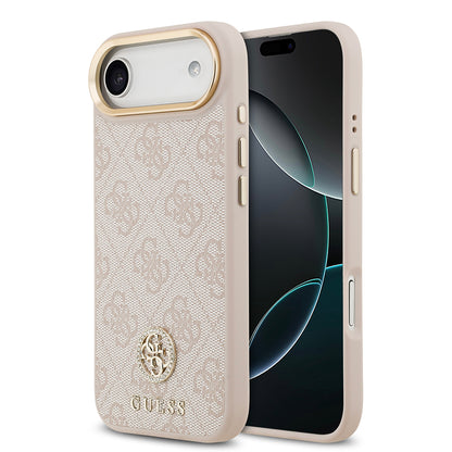 iPhone 17 Air Kılıf Guess Orjinal Lisanslı M-safe Şarj Özellikli Gold Metal Kamera Çerçeveli Taşlı 4G Logolu Kapak