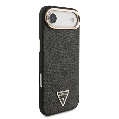 iPhone 17 Air Kılıf Guess Orjinal Lisanslı M-safe Şarj Özellikli Gold Metal Kamera Çerçeveli Taşlı Üçgen Logo 4G Desenli Kapak
