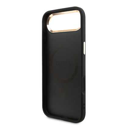 iPhone 17 Air Kılıf Guess Orjinal Lisanslı M-safe Şarj Özellikli Gold Metal Kamera Çerçeveli Taşlı Üçgen Logo 4G Desenli Kapak