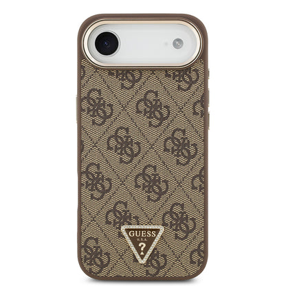 iPhone 17 Air Kılıf Guess Orjinal Lisanslı M-safe Şarj Özellikli Gold Metal Kamera Çerçeveli Taşlı Üçgen Logo 4G Desenli Kapak