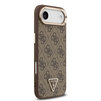 iPhone 17 Air Kılıf Guess Orjinal Lisanslı M-safe Şarj Özellikli Gold Metal Kamera Çerçeveli Taşlı Üçgen Logo 4G Desenli Kapak