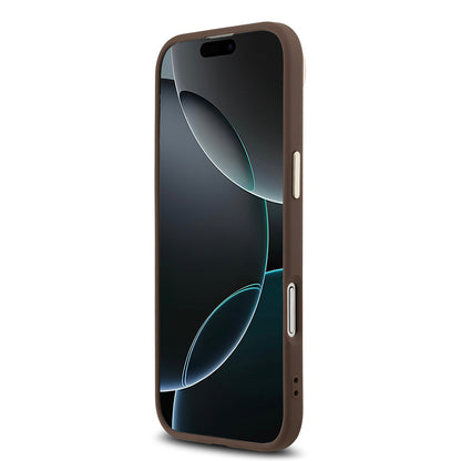iPhone 17 Air Kılıf Guess Orjinal Lisanslı M-safe Şarj Özellikli Gold Metal Kamera Çerçeveli Taşlı Üçgen Logo 4G Desenli Kapak