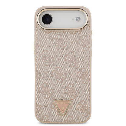 iPhone 17 Air Kılıf Guess Orjinal Lisanslı M-safe Şarj Özellikli Gold Metal Kamera Çerçeveli Taşlı Üçgen Logo 4G Desenli Kapak