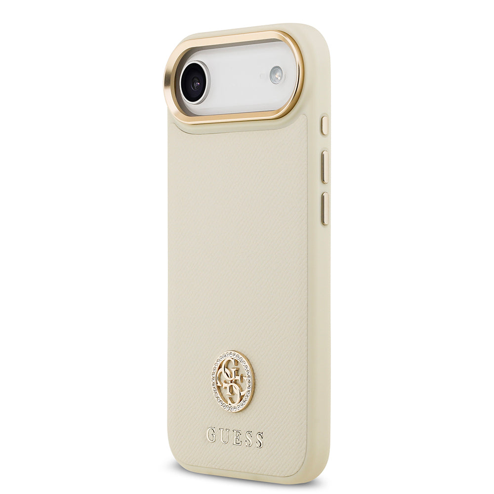 iPhone 17 Air Kılıf Guess Orjinal Lisanslı M-safe Şarj Özellikli Grained Yazı ve Taşlı 4G Logolu Kapak