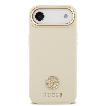 iPhone 17 Air Kılıf Guess Orjinal Lisanslı M-safe Şarj Özellikli Grained Yazı ve Taşlı 4G Logolu Kapak
