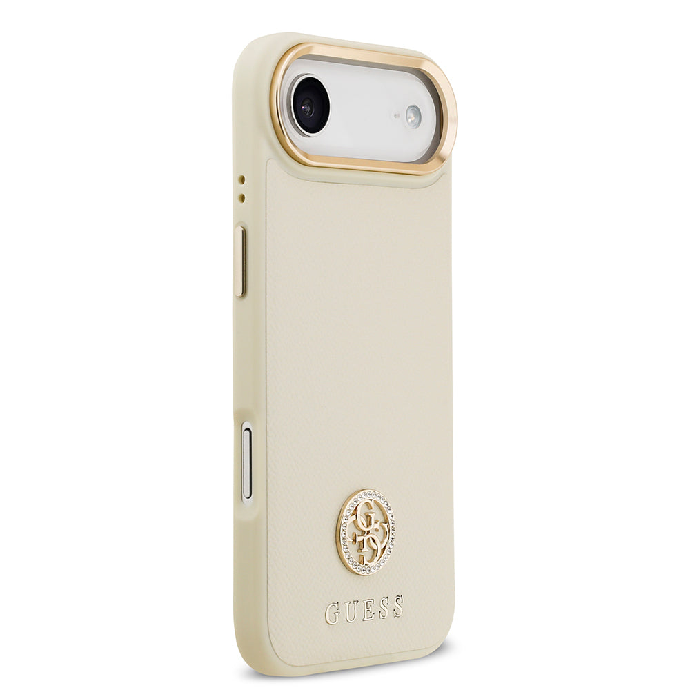 iPhone 17 Air Kılıf Guess Orjinal Lisanslı M-safe Şarj Özellikli Grained Yazı ve Taşlı 4G Logolu Kapak