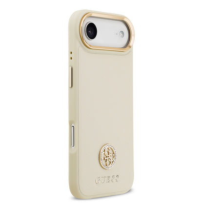iPhone 17 Air Kılıf Guess Orjinal Lisanslı M-safe Şarj Özellikli Grained Yazı ve Taşlı 4G Logolu Kapak