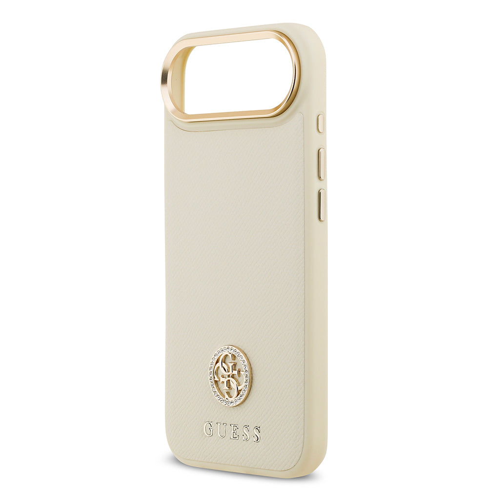 iPhone 17 Air Kılıf Guess Orjinal Lisanslı M-safe Şarj Özellikli Grained Yazı ve Taşlı 4G Logolu Kapak