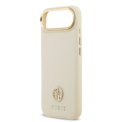 iPhone 17 Air Kılıf Guess Orjinal Lisanslı M-safe Şarj Özellikli Grained Yazı ve Taşlı 4G Logolu Kapak