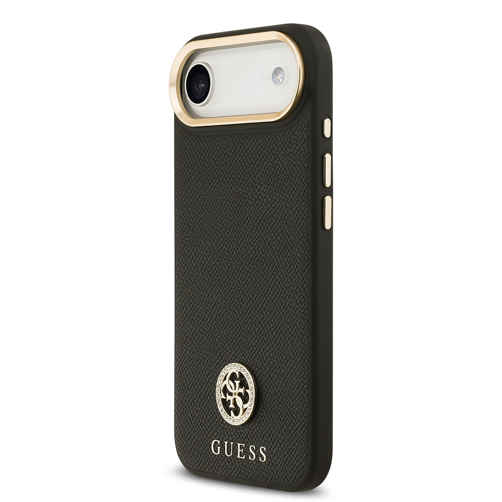 iPhone 17 Air Kılıf Guess Orjinal Lisanslı M-safe Şarj Özellikli Grained Yazı ve Taşlı 4G Logolu Kapak