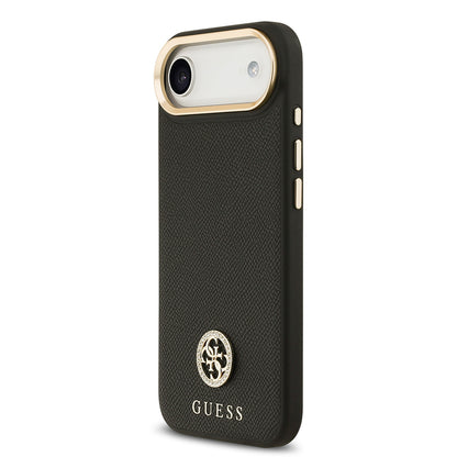 iPhone 17 Air Kılıf Guess Orjinal Lisanslı M-safe Şarj Özellikli Grained Yazı ve Taşlı 4G Logolu Kapak