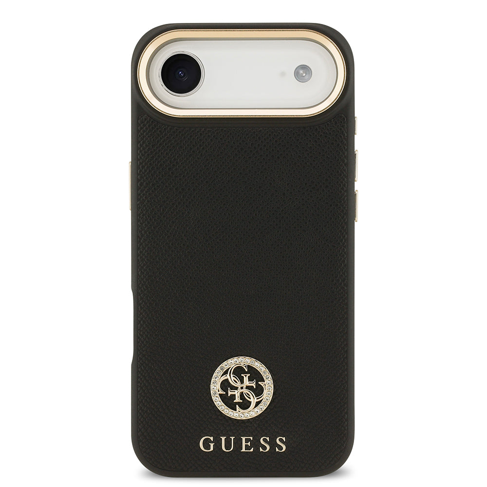 iPhone 17 Air Kılıf Guess Orjinal Lisanslı M-safe Şarj Özellikli Grained Yazı ve Taşlı 4G Logolu Kapak