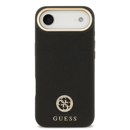 iPhone 17 Air Kılıf Guess Orjinal Lisanslı M-safe Şarj Özellikli Grained Yazı ve Taşlı 4G Logolu Kapak