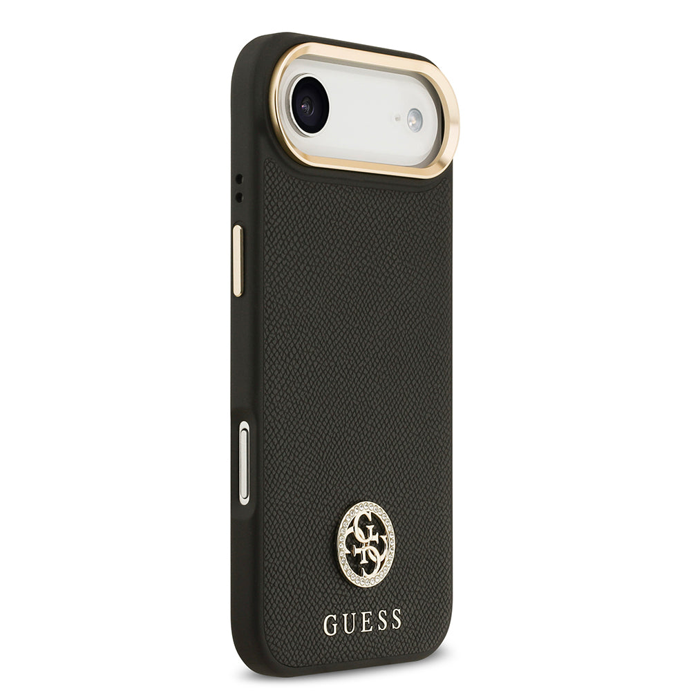 iPhone 17 Air Kılıf Guess Orjinal Lisanslı M-safe Şarj Özellikli Grained Yazı ve Taşlı 4G Logolu Kapak