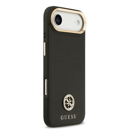 iPhone 17 Air Kılıf Guess Orjinal Lisanslı M-safe Şarj Özellikli Grained Yazı ve Taşlı 4G Logolu Kapak
