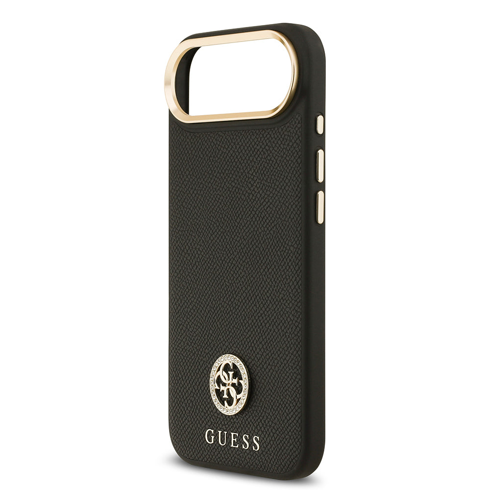 iPhone 17 Air Kılıf Guess Orjinal Lisanslı M-safe Şarj Özellikli Grained Yazı ve Taşlı 4G Logolu Kapak