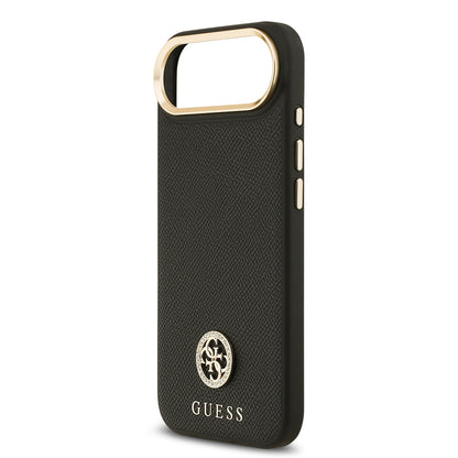 iPhone 17 Air Kılıf Guess Orjinal Lisanslı M-safe Şarj Özellikli Grained Yazı ve Taşlı 4G Logolu Kapak
