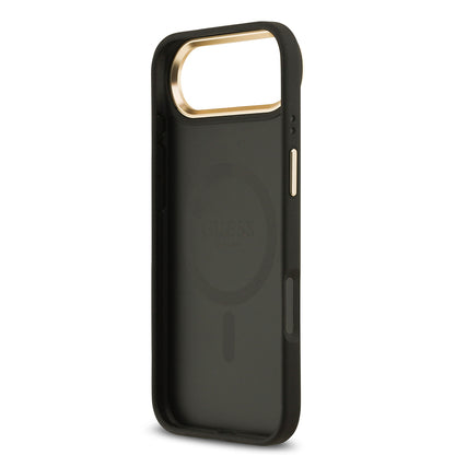iPhone 17 Air Kılıf Guess Orjinal Lisanslı M-safe Şarj Özellikli Grained Yazı ve Taşlı 4G Logolu Kapak